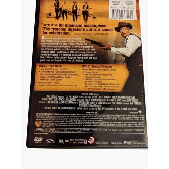 The Wild Bunch DVD 2 Disc Special Ed Original Directors Cut Warner Bros 1969 - Picture 2 of 9